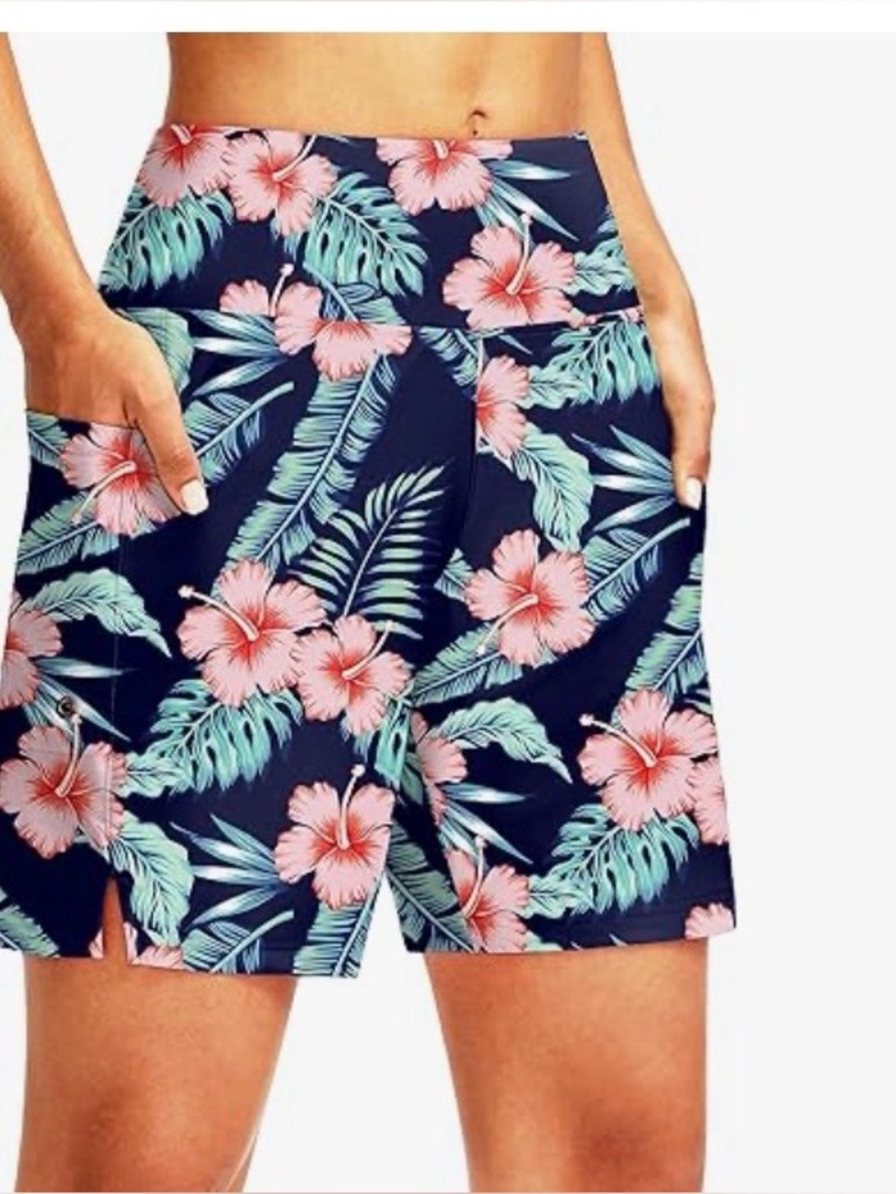 Navy Floral High-Rise Women's Bermuda Shorts